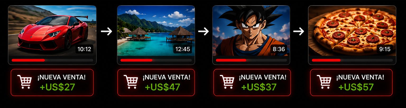 Cuatro videos distintos, cada uno generando una nueva venta